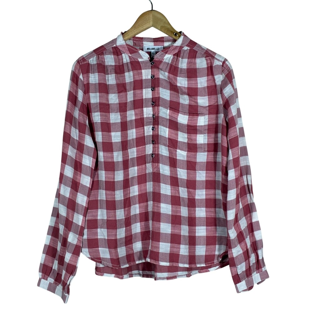 William Rast Popover Buffalo Plaid Blouse Red Plaid Henley Top Size M